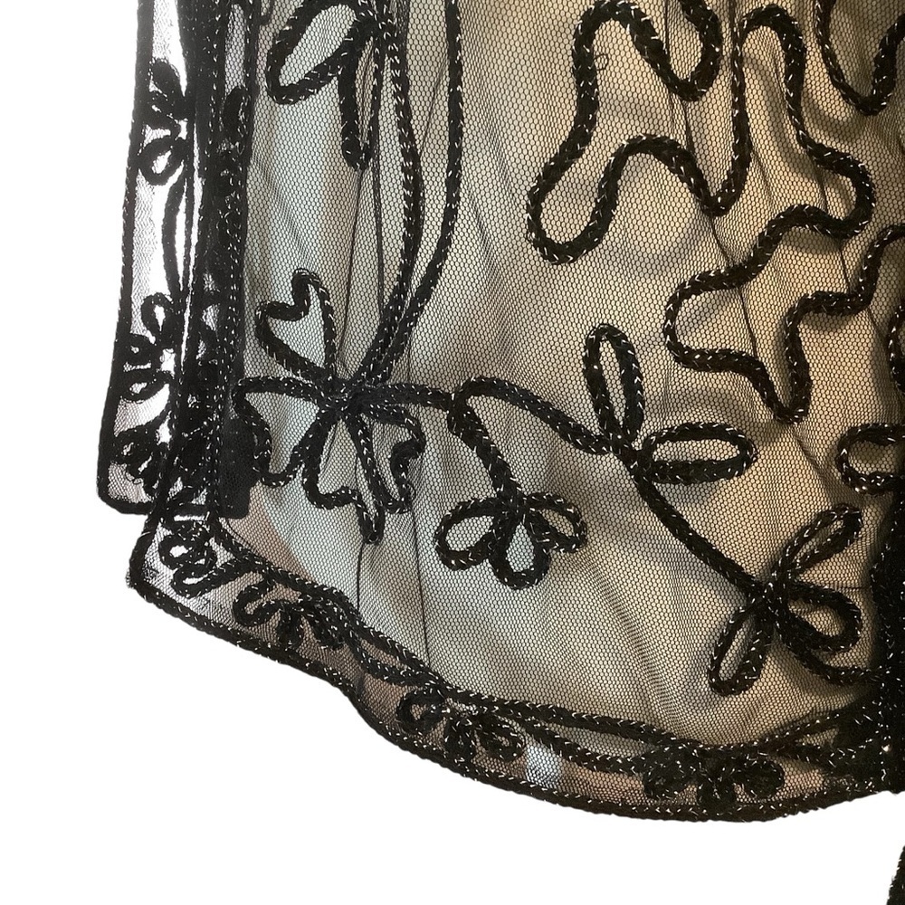 Dino Black Sheer Long Sleeve Blouse With Embossed design / Size L - Picture 7 of 13
